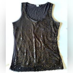 WHBM Black Sequin Swirl Layered Tank Top